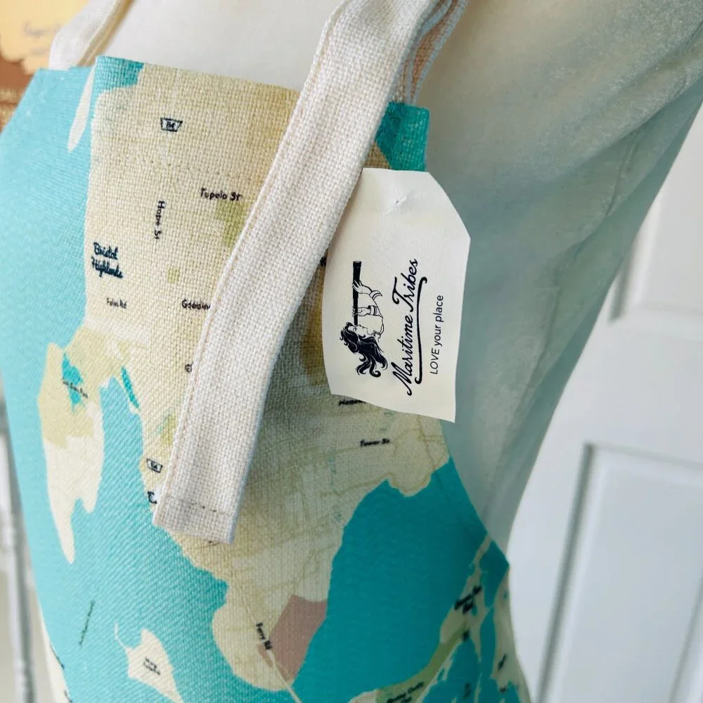 NEW with TAGS Canvas Apron featuring Sea Glass Map of Newport, RI (County)